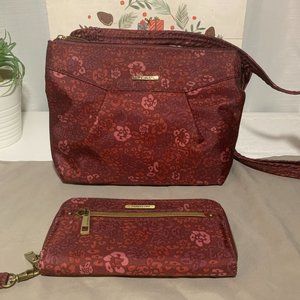 Travelon Crossbody and Wallet in Red Floral Pattern